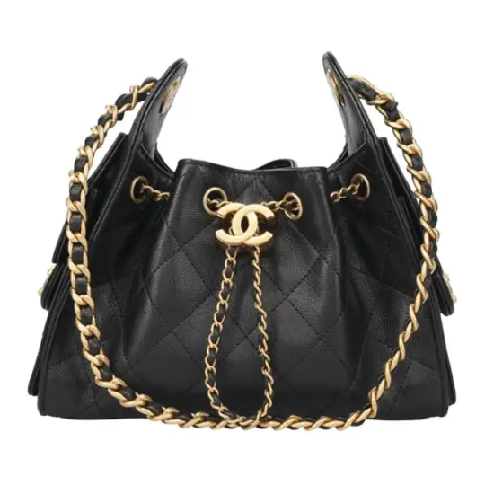 CHANEL Сумка Chanel 25Сумка 26C состаренного золота с двойным логотипом C и ромбовидной стеганой кожаной цепочкой с золотой фурнитурой из воловьей кожи, сумка в стиле хиппи, сумка через плечо, мини женская, черная