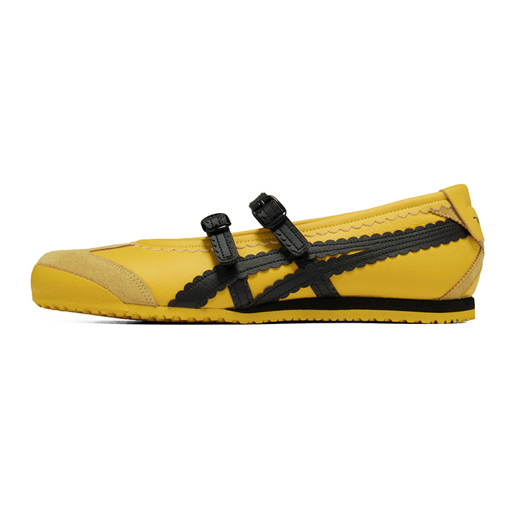 Onitsuka Tiger Onitsuka Tiger MEXICO 66 TGRS Exquisite lace contrast ballet style double buckle thin sole flat heel Mary Jane shoes women yellow black