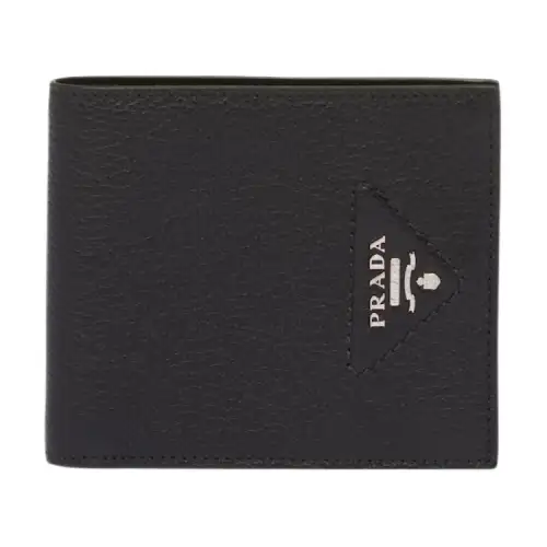 PRADA Triangle Leather Wallet Men's Black