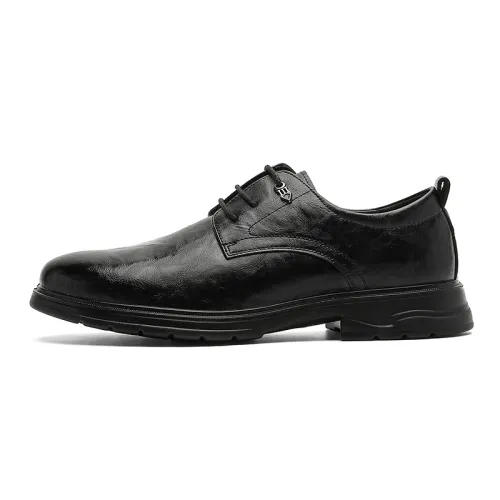 Warrior Warrior British Style Business Casual Young College Student Internship Thick Sole Increase Versatile Formal Leather Shoes Men's Black