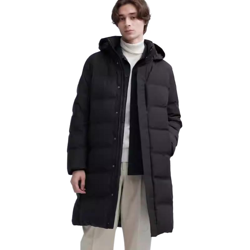 UNIQLO Down Jackets Men's Amber Black Hooded Moderate Other