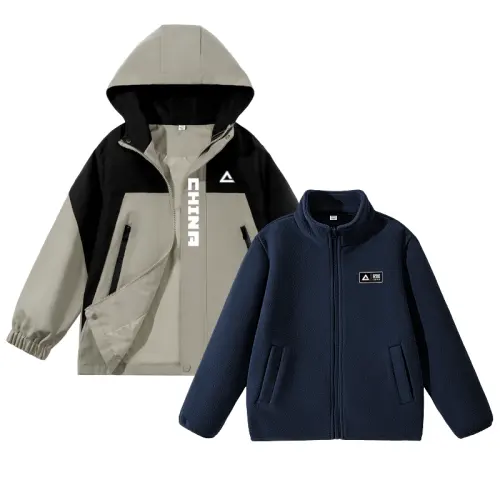 Travel jacket for leisure, waterproof windproof keep warm cardigan with hood charging for boys, children's set, three-in-one