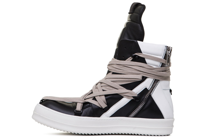 RICK OWENS/RO Tecuatl Geobasket Cow Leather High top Stylish Skateboarding Shoes Women's Black White