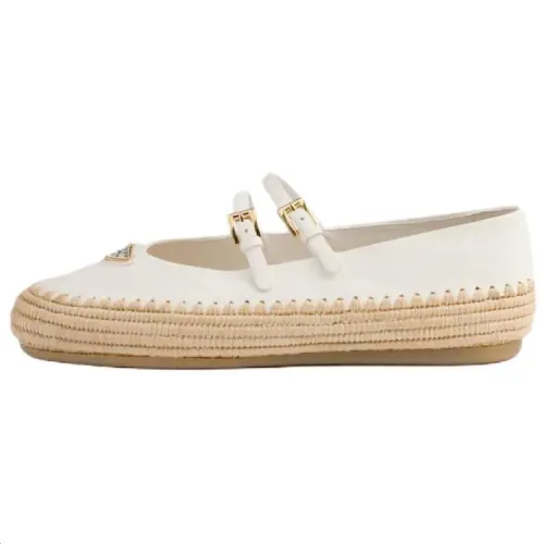 PRADA Leather Flat Mary Jane Shoes Women's Ivory White