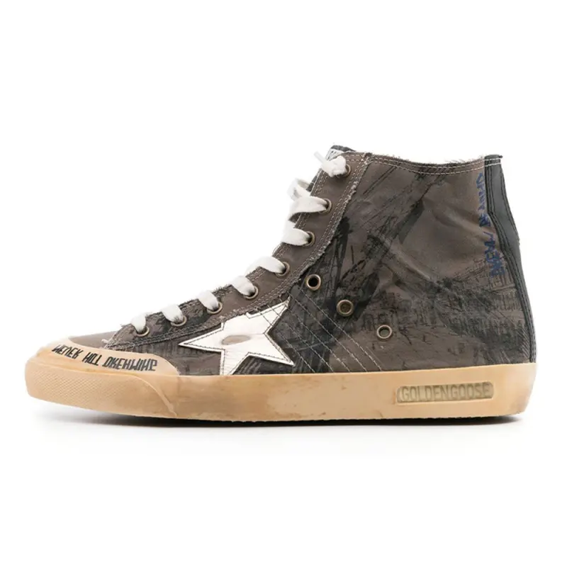 Golden Goose Francy High top Skateboard Shoes Men's Brown Gray Distressed