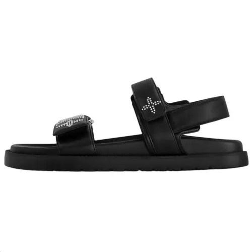 LOUIS VUITTON Sunset Comfort Sheepskin One Strap Sandals Women's Black