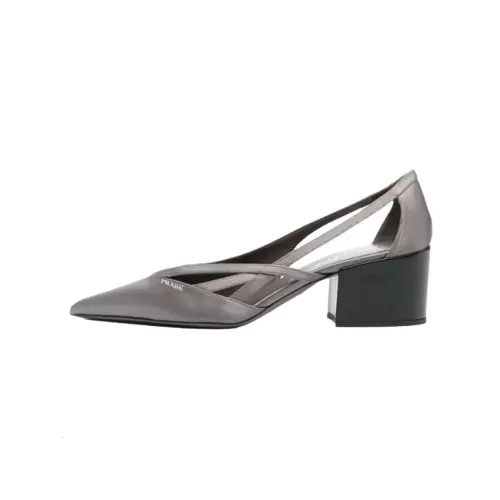 PRADA Leather Chunky Heel High Heels 5.5cm Women's Gray