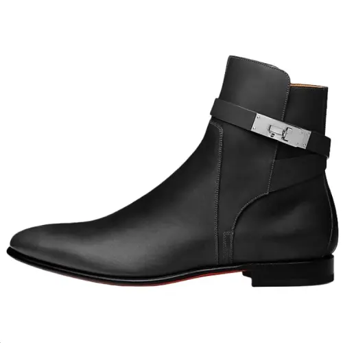 HERMES Neo Calfskin Ankle Boots Men's Black