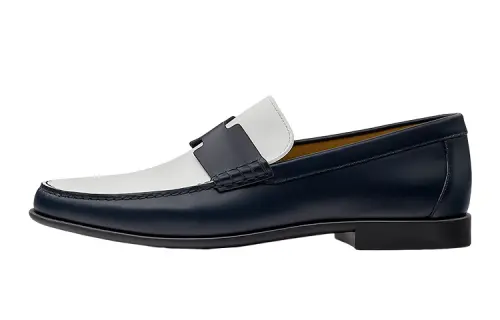 HERMES Duke Leather Loafers Men's Blue White