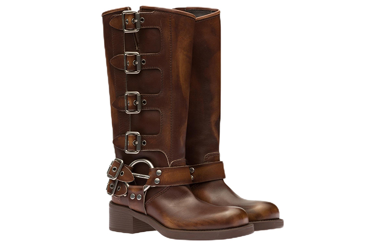MIU MIU Leather Knee high Boots Women's Brown