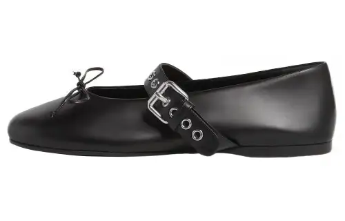 MIU MIU Buckled Leather Ballerina Shoes