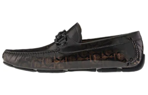 FERRAGAMO Top Grain Cow Leather Men's Casual Shoes Men's Black