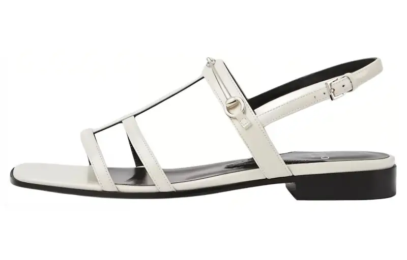 GUCCI Horsebit Leather One Strap Sandals Women's White