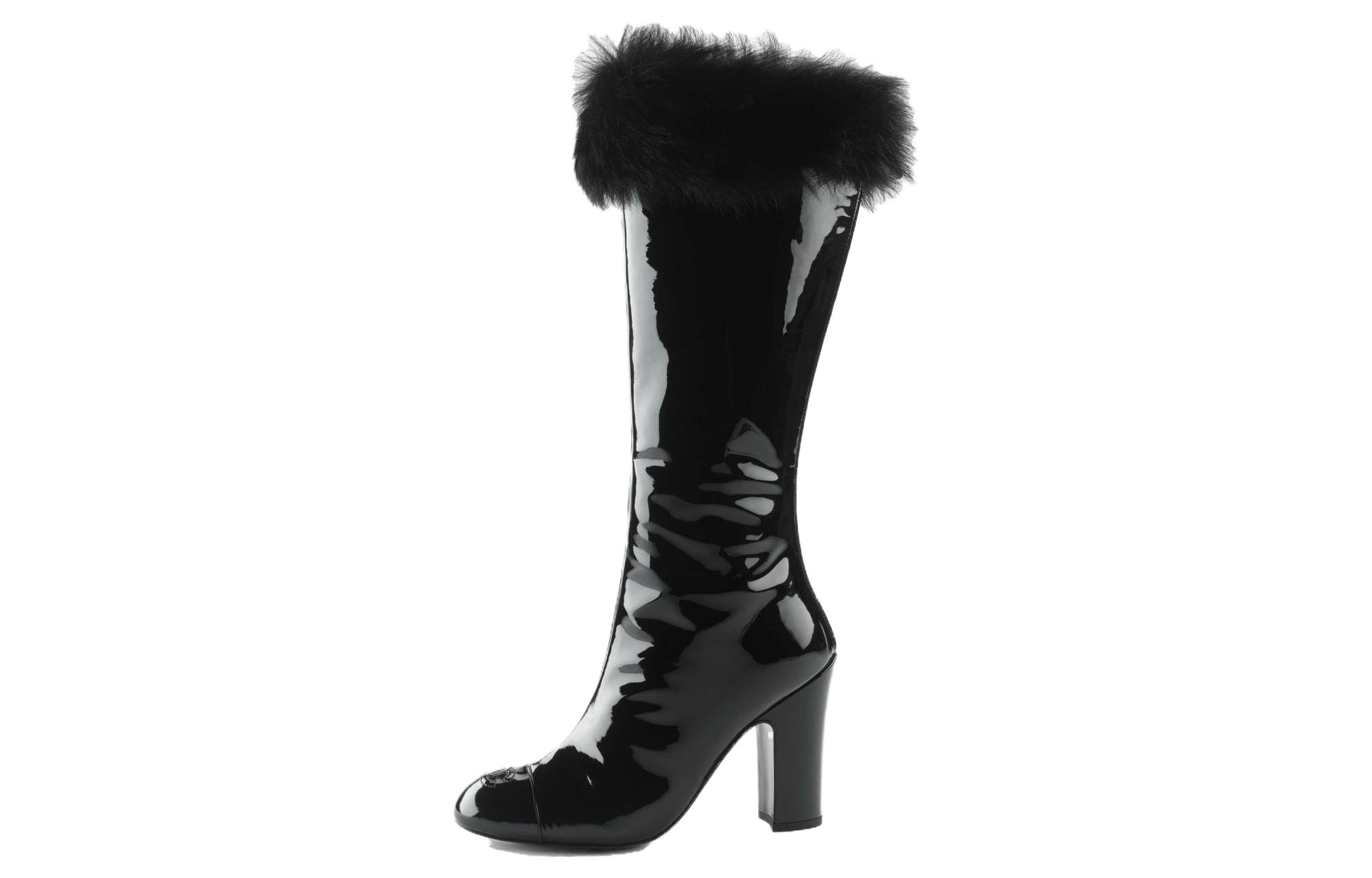 CHANEL Leather Knee high Boots Women's Black