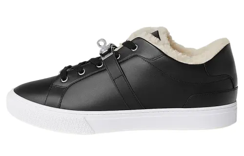 HERMES Day Leather Low top Stylish Skateboarding Shoes Men's Black