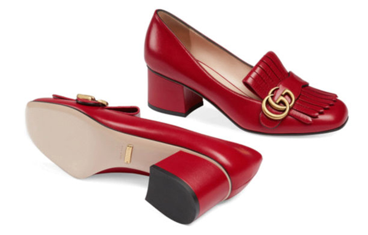 GUCCI GG Marmont Block Heel High Heels Women's Red