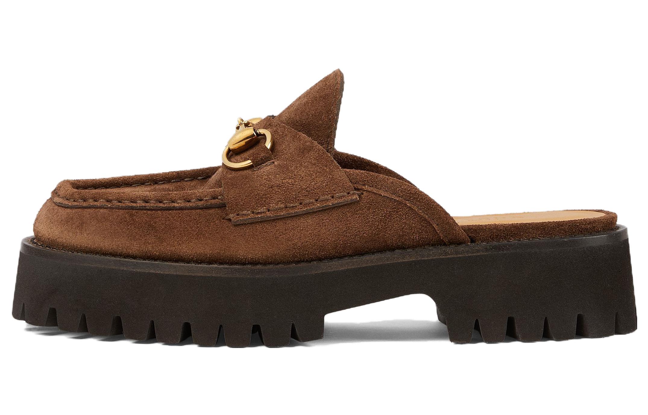 GUCCI Horsebit Closed Toe Slippers Women's Brown