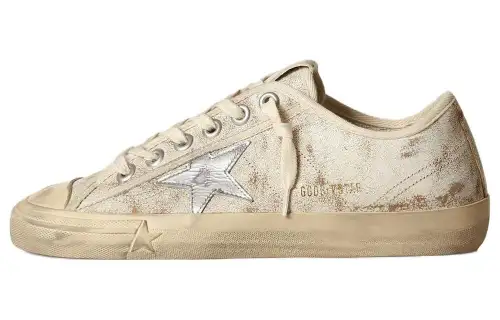 Golden Goose V Star Leather Low top Skateboard Shoes Women's Beige Distressed