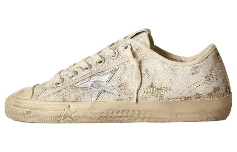Golden Goose V Star Leather Low top Skateboard Shoes Women's Beige Distressed