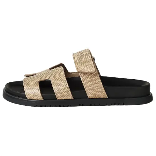 HERMES Hermès Chypre Lizard Skin Round Toe Open Toe Flip-flops Women's Clay Color