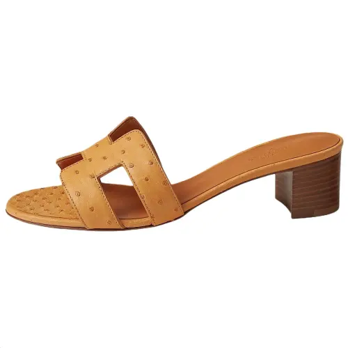HERMES Oasis Slide Slippers 5cm Women's Yellow Brown