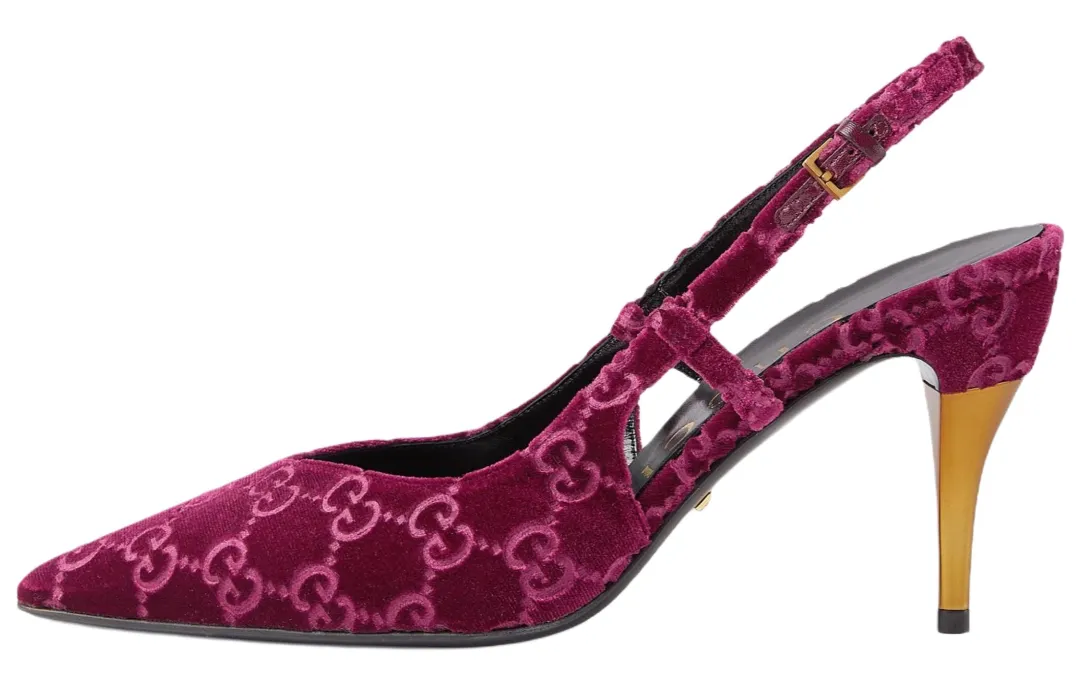 GUCCI Suede Slim Heel High Heels 8.5cm Women's Burgundy
