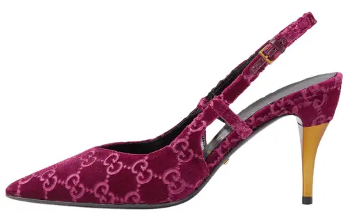GUCCI Suede Slim Heel High Heels 8.5cm Women's Burgundy