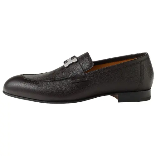 HERMES PARIS Calfskin Casual Shoes 2cm Men's Ebony Brown
