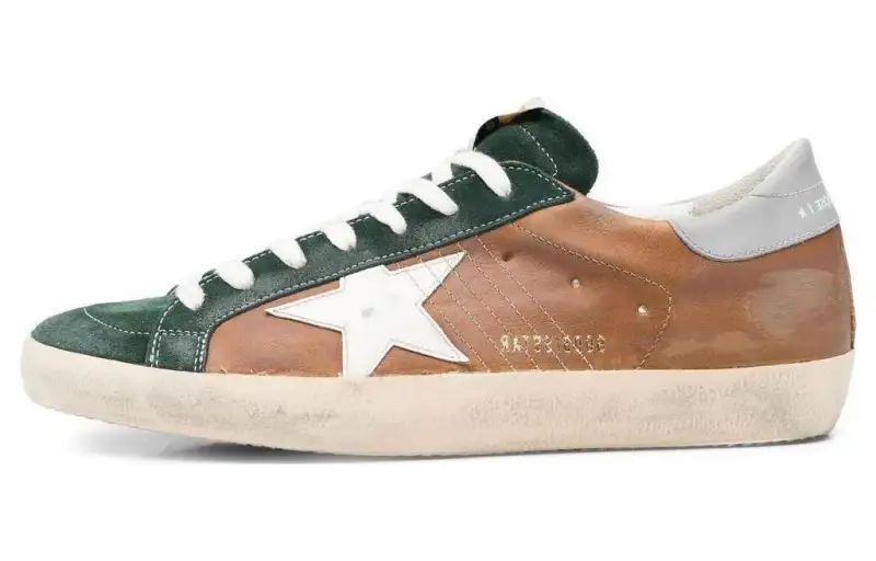 Golden Goose Super Star Fashion Trend Low top Skateboard Shoes Men's Brown Green Distressed