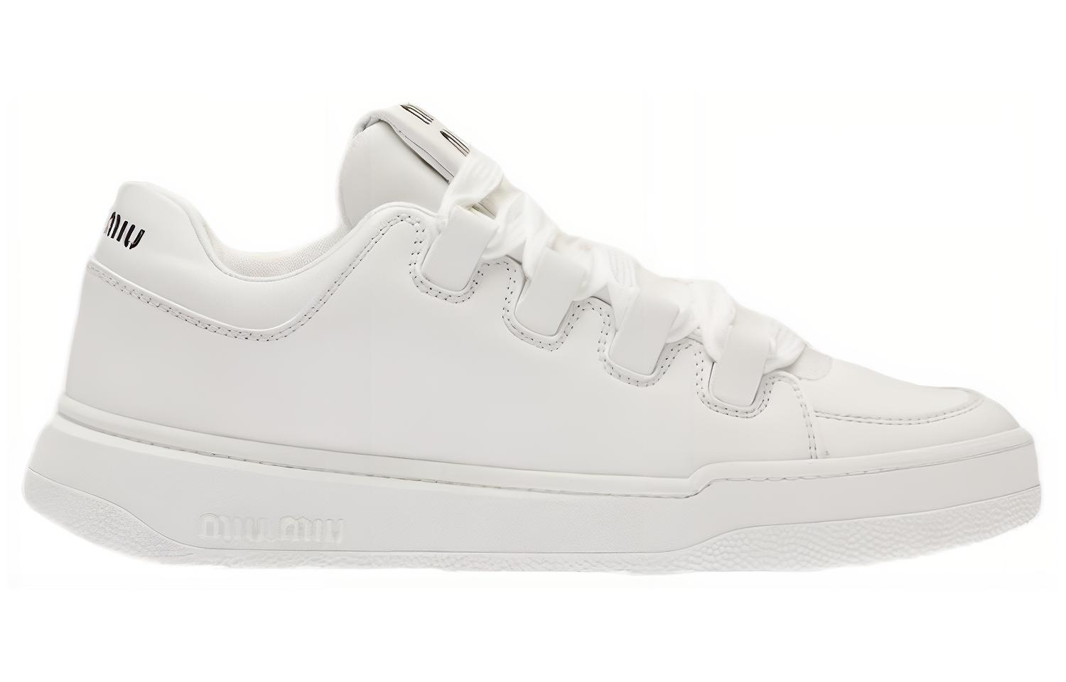 MIU MIU Leather Low top Stylish Skateboarding Shoes Women's White