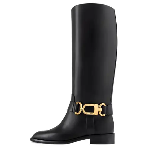 LOUIS VUITTON Westside Cow Leather Knee high Boots Women's Black