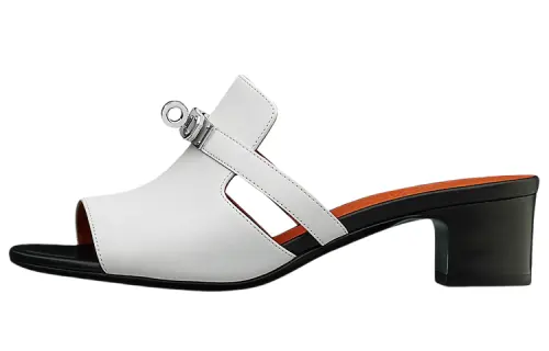 HERMES High Heel Slide Slippers Women's White