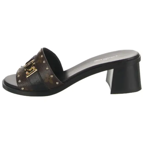 LOUIS VUITTON Lock It Rubber Slide Slippers Women's Black