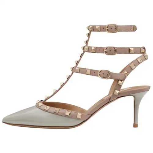 Valentino Rockstud GARAVANI Patent Leather Slim Heel High Heels Women's Gray