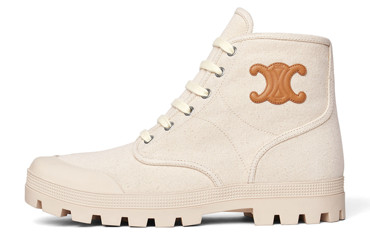CELINE Patapans Canvas Ankle Boots Women's Beige