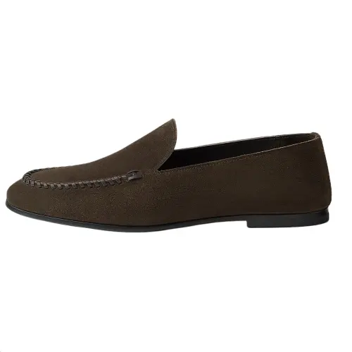 HERMES Suede Loafers Men's Dark Brown