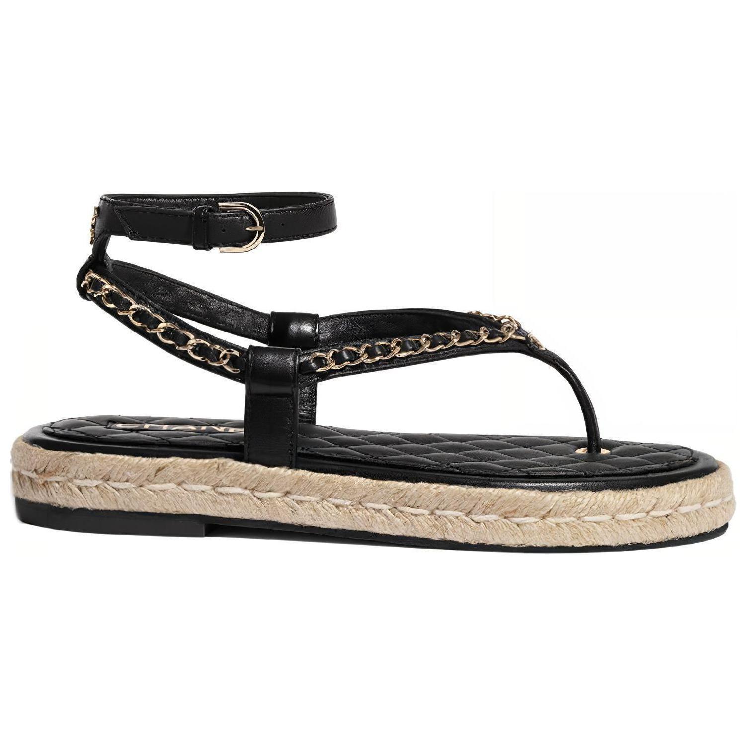 CHANEL Sheepskin One Strap Sandals Women's Black
