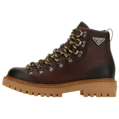 PRADA Leather Short Outdoor Boots Men's Dark Brown