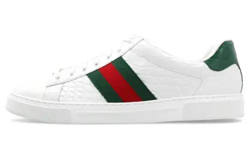 GUCCI ACE Leather Low top Skateboard Shoes Men's White Green