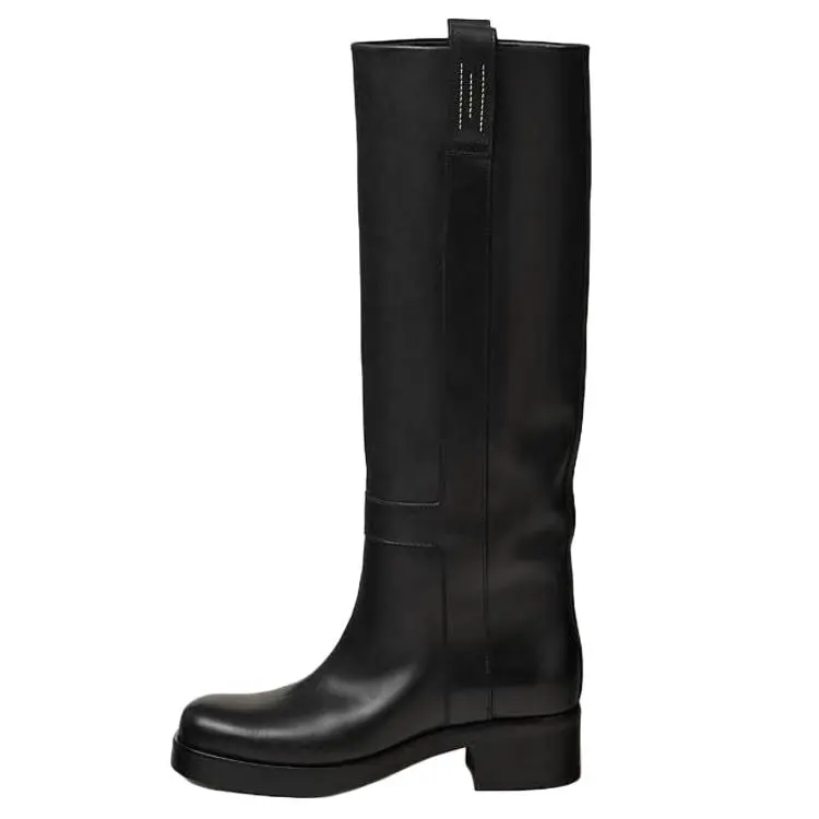 HERMES Horse Leather Knee high Boots Women's Black