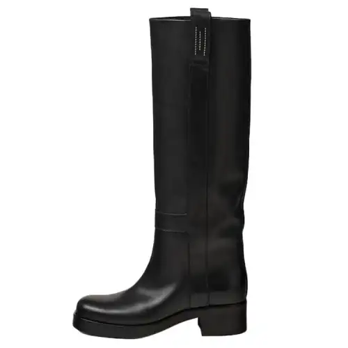 HERMES Horse Leather Knee high Boots Women's Black