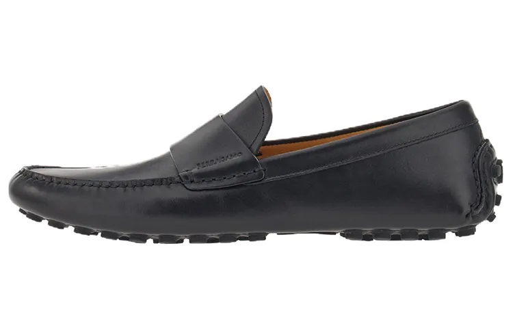 FERRAGAMO Saddle Cow Leather Slip on Casual Shoes Men's Black