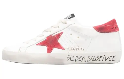 Golden Goose Super Star Low top Skateboard Shoes Women's White Red Distressed