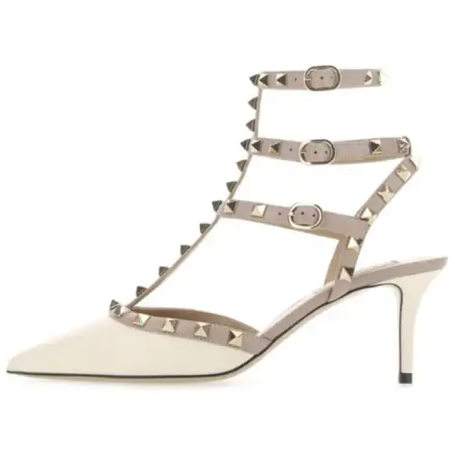 Valentino Rockstud Cow Leather Slim Heel High Heels 6CM Women's White