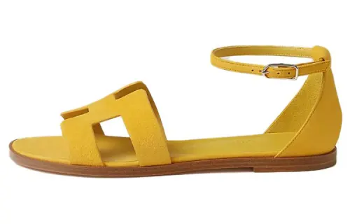 HERMES Santorini Leather One Strap Sandals Women's Yellow