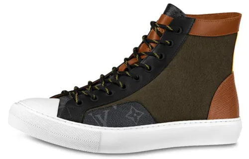 LOUIS VUITTON Tattoo MONOGRAM High top Skateboard Shoes Men's Black Brown