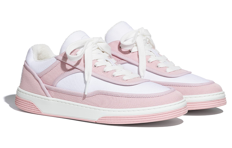 CHANEL Fabric Low top Skateboard Shoes Women's Pink White
