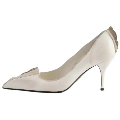 PRADA Leather Slim Heel High Heels 8.5cm Women's Chalk White