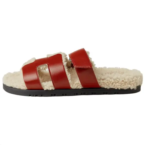 HERMES Chypre Rubber Slide Slippers Women's Red