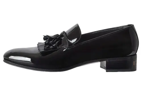 GUCCI Patent Leather Flat Shoes Casual Shoes Men's Black